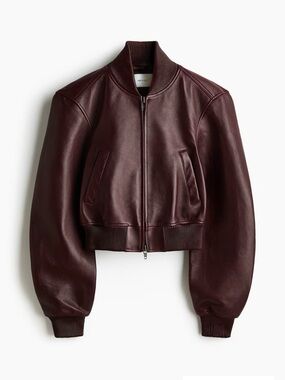 H&M Burgundy Leather Bomber Jacket